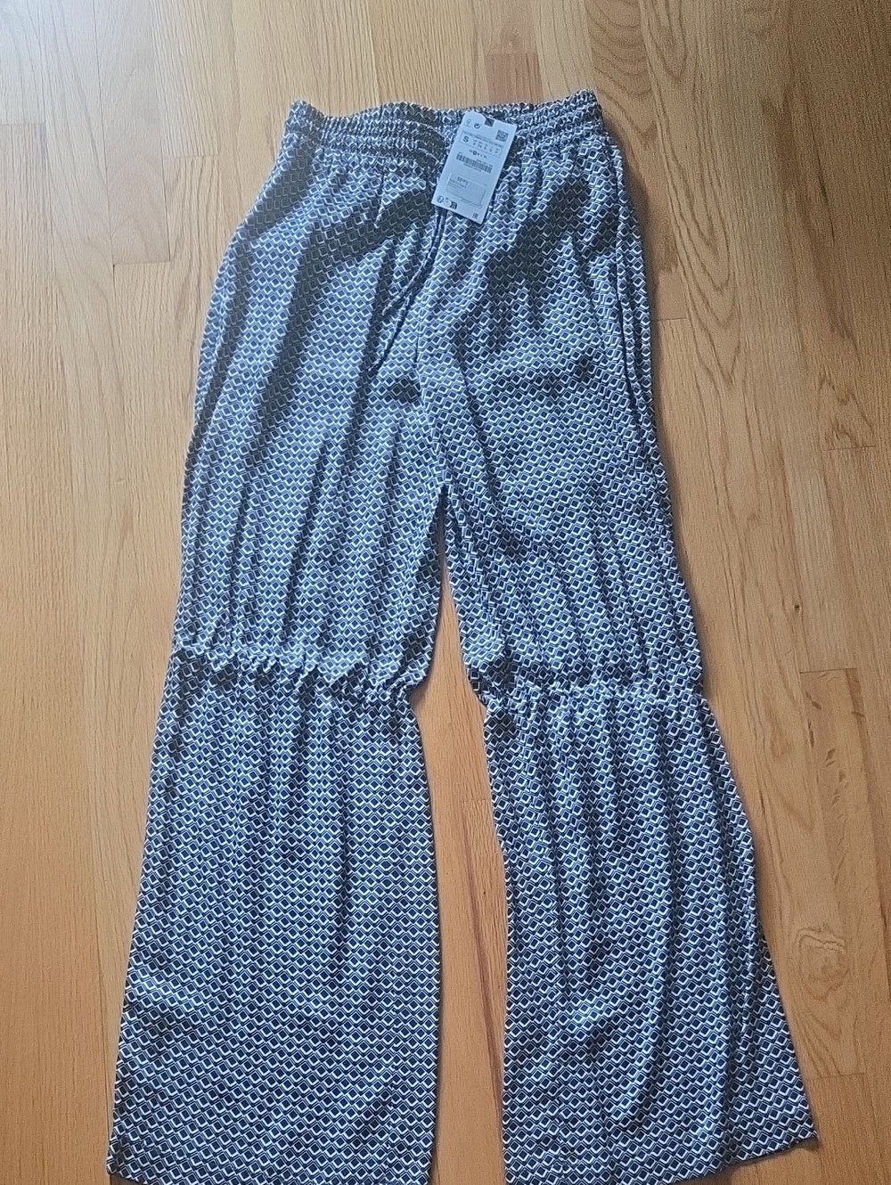 Zara Blue Geometric Wide-Leg Pants